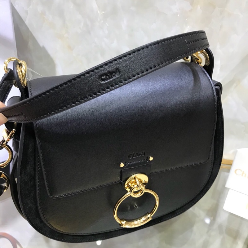 Chloe Big Tess Shoulder Bag In Black Shiny Calfskin Leather